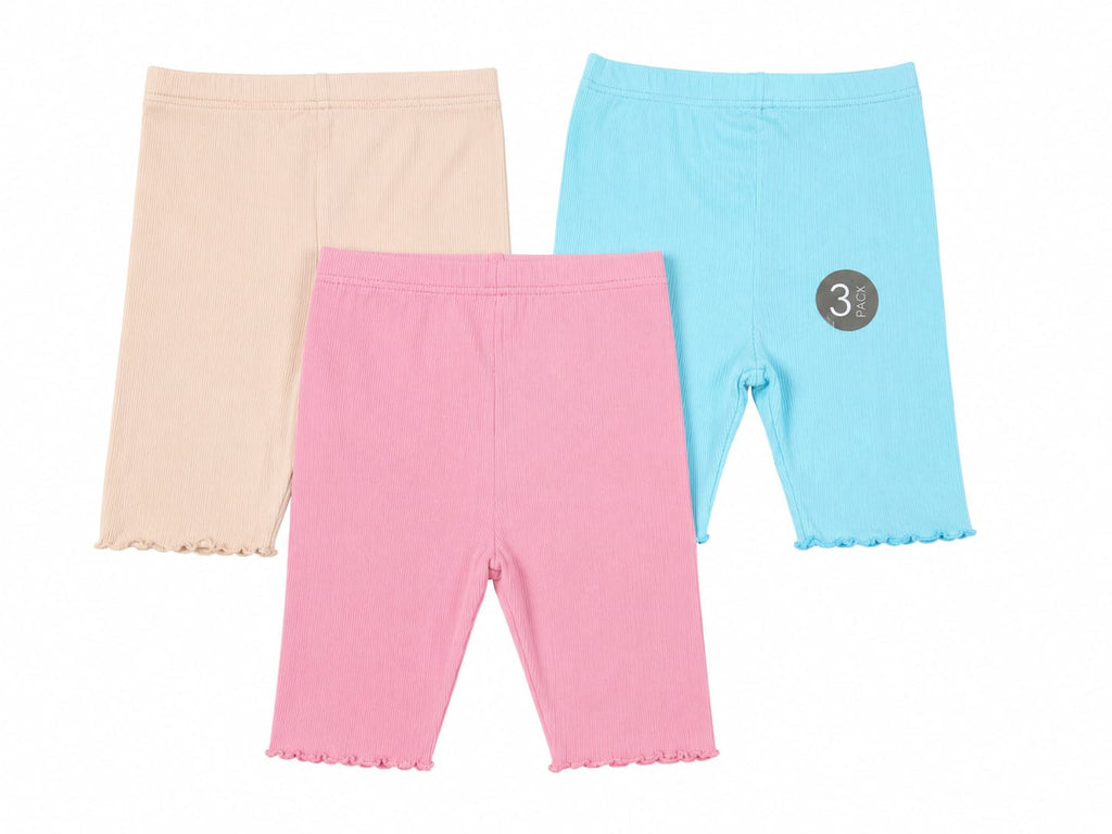 : Set 3 colanți scurți fete, ribbați, roz, bleu și bej – noi cu etichetă