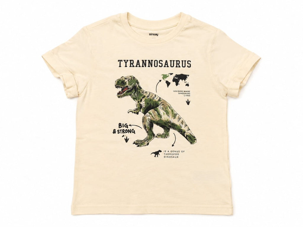 Tricou copii  cu imprimeu Tyrannosaurus Rex – crem/verde