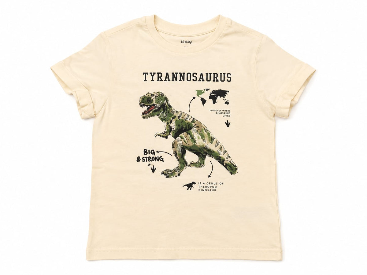 Tricou copii  cu imprimeu Tyrannosaurus Rex – crem/verde