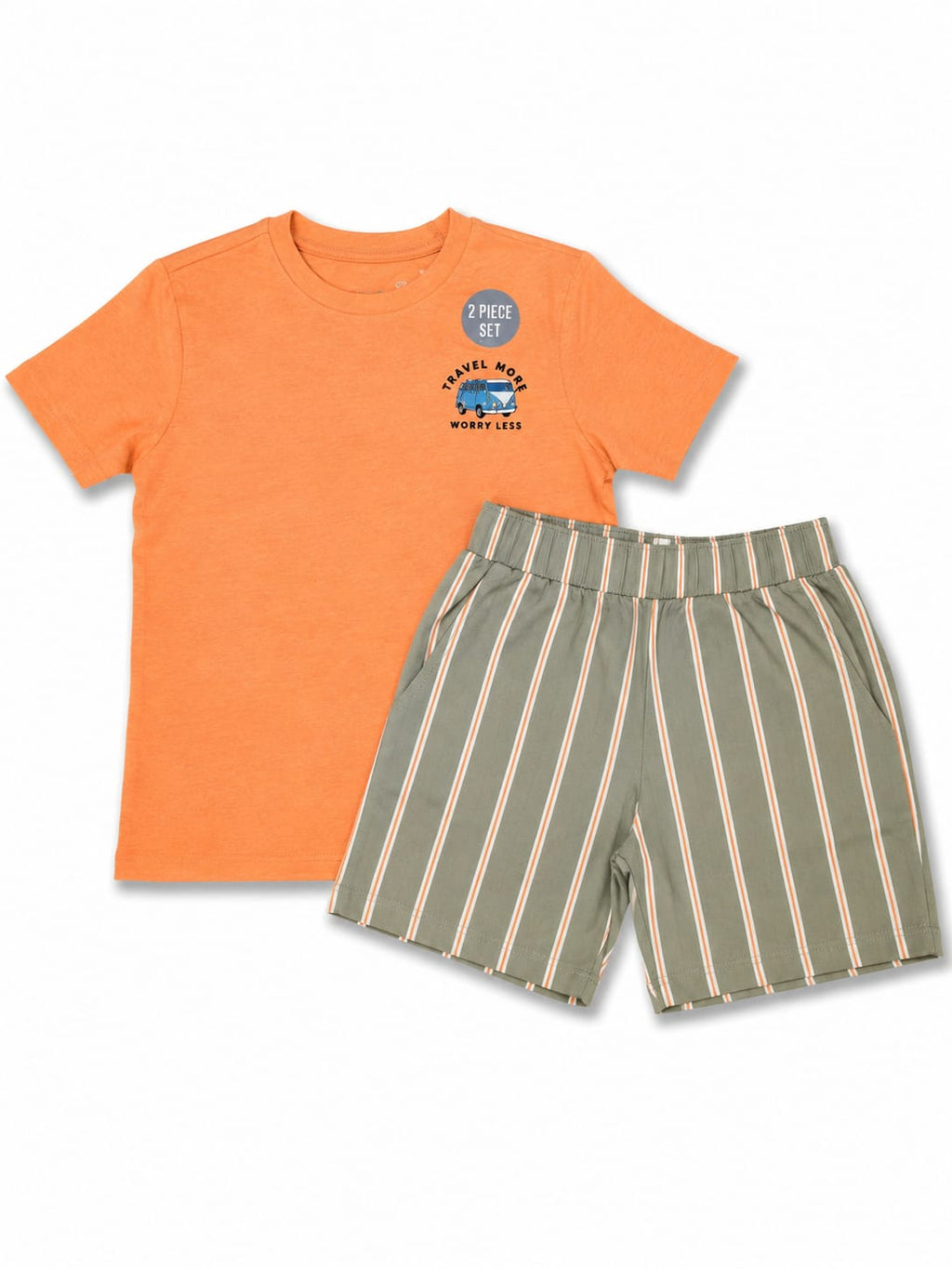 Set copii 2 piese – tricou portocaliu + pantaloni scurți în dungi