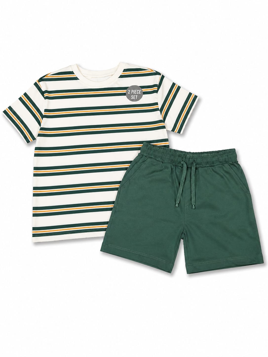 Compleu băieți 2 piese – tricou în dungi și pantaloni scurți verzi