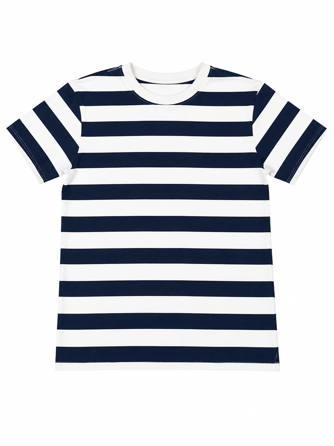 Tricou băieți cu dungi bleumarin și albe – mânecă scurtă