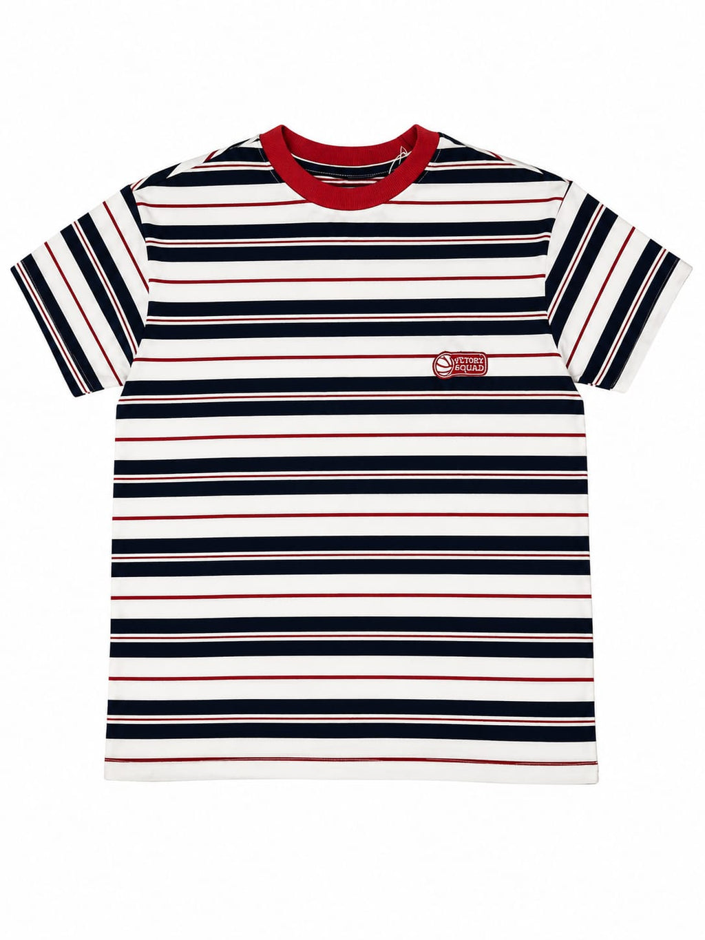 Tricou băieți în dungi bleumarin, alb și roșu – mânecă scurtă