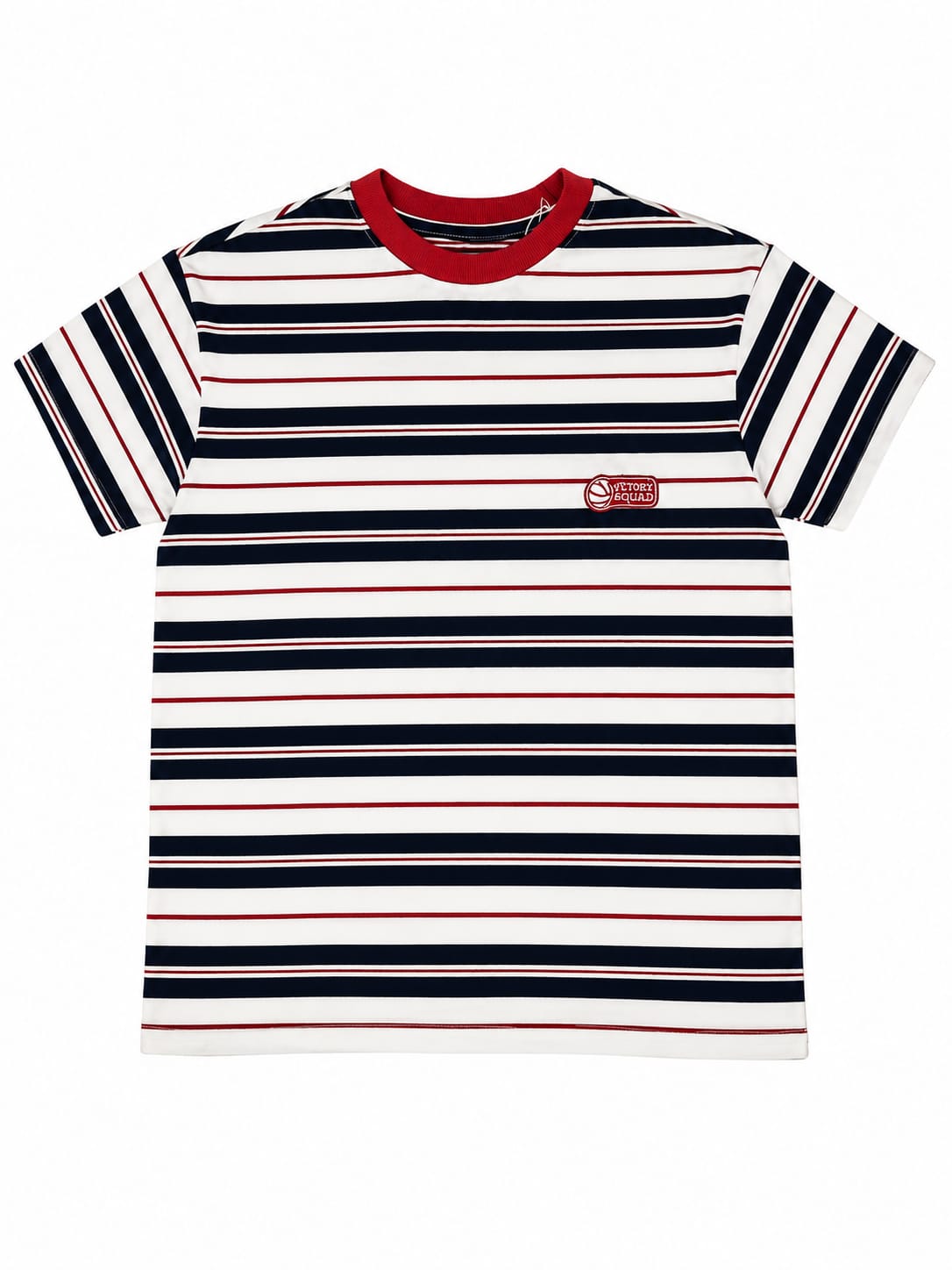 Tricou băieți în dungi bleumarin, alb și roșu – mânecă scurtă