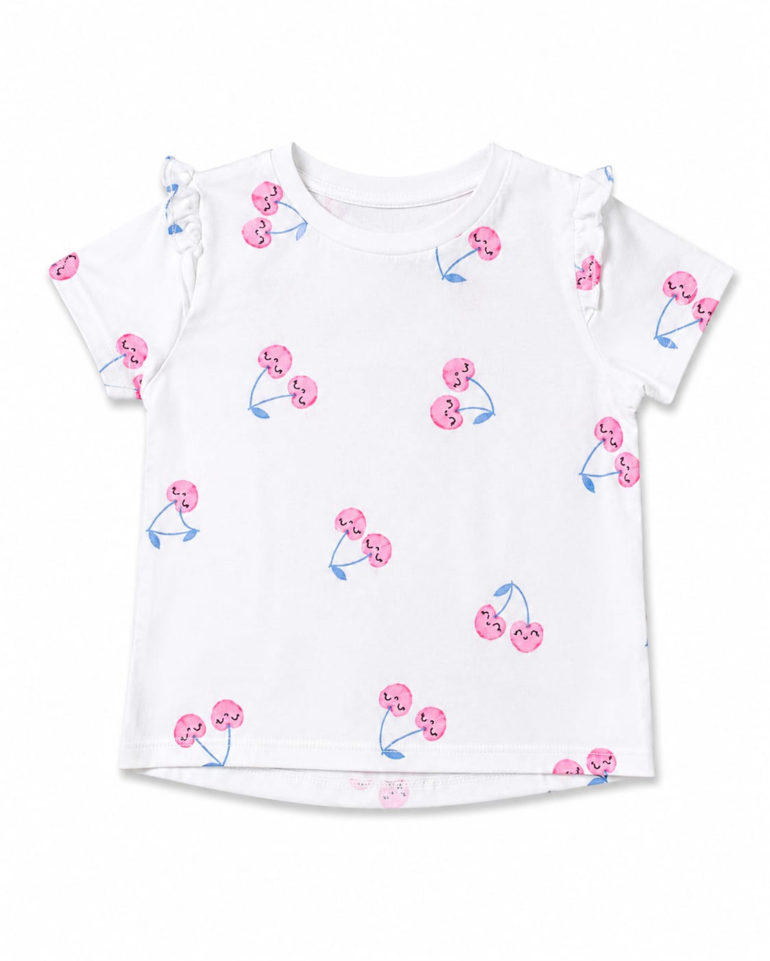 Tricou fete alb cu imprimeu cireșe și volănașe