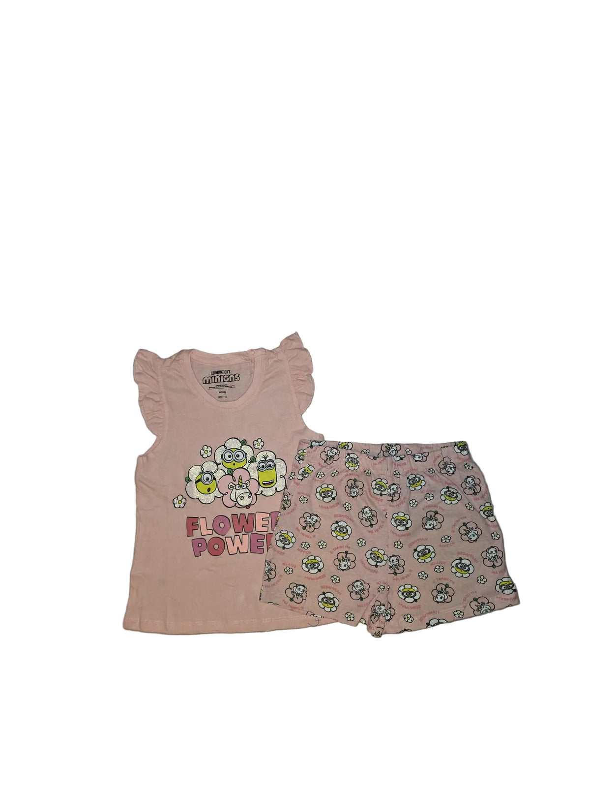 Compleu fete Minions Flower Power – tricou și pantaloni scurți roz