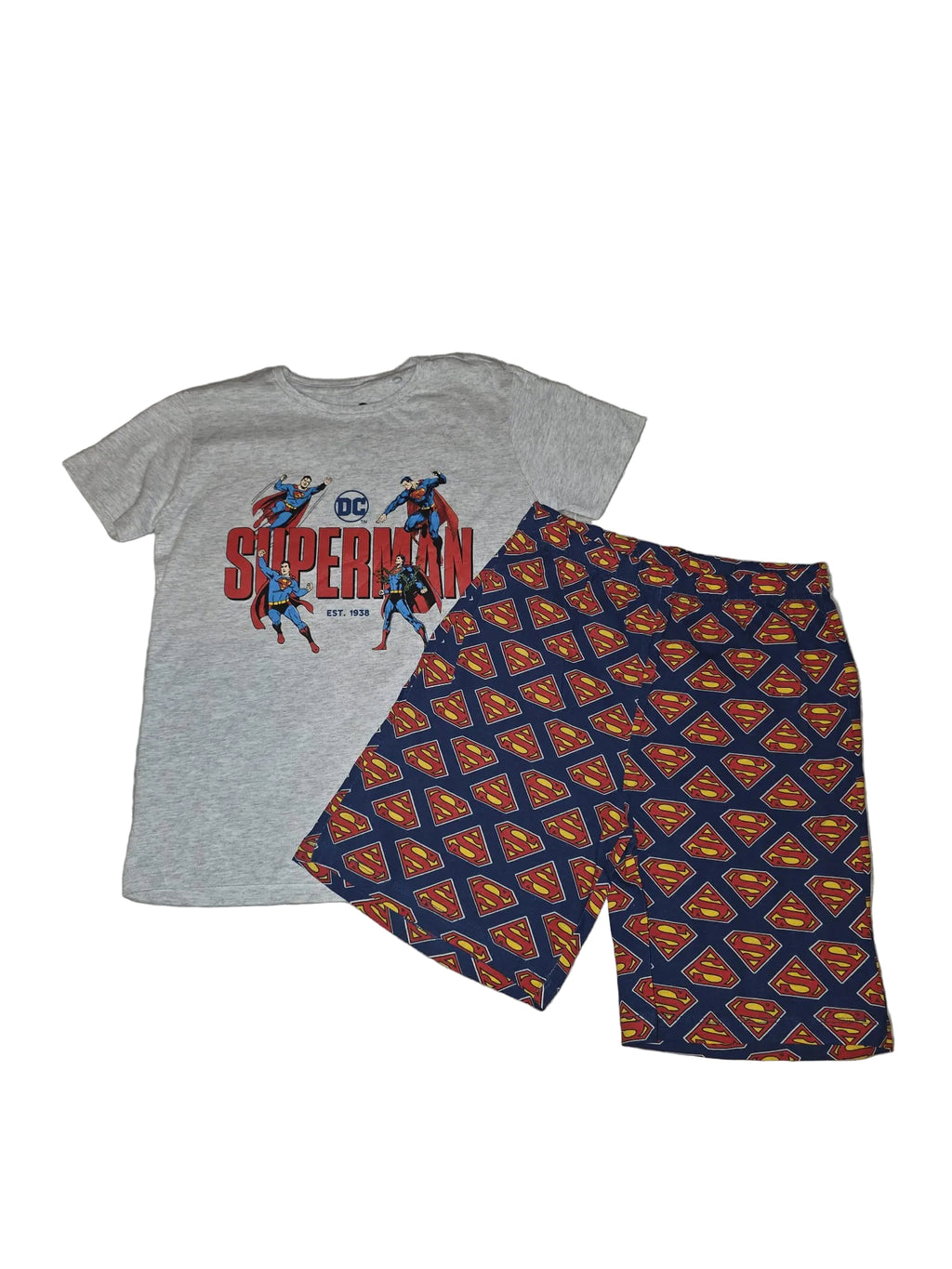 Compleu băieți Superman – tricou gri și pantaloni scurți bleumarin