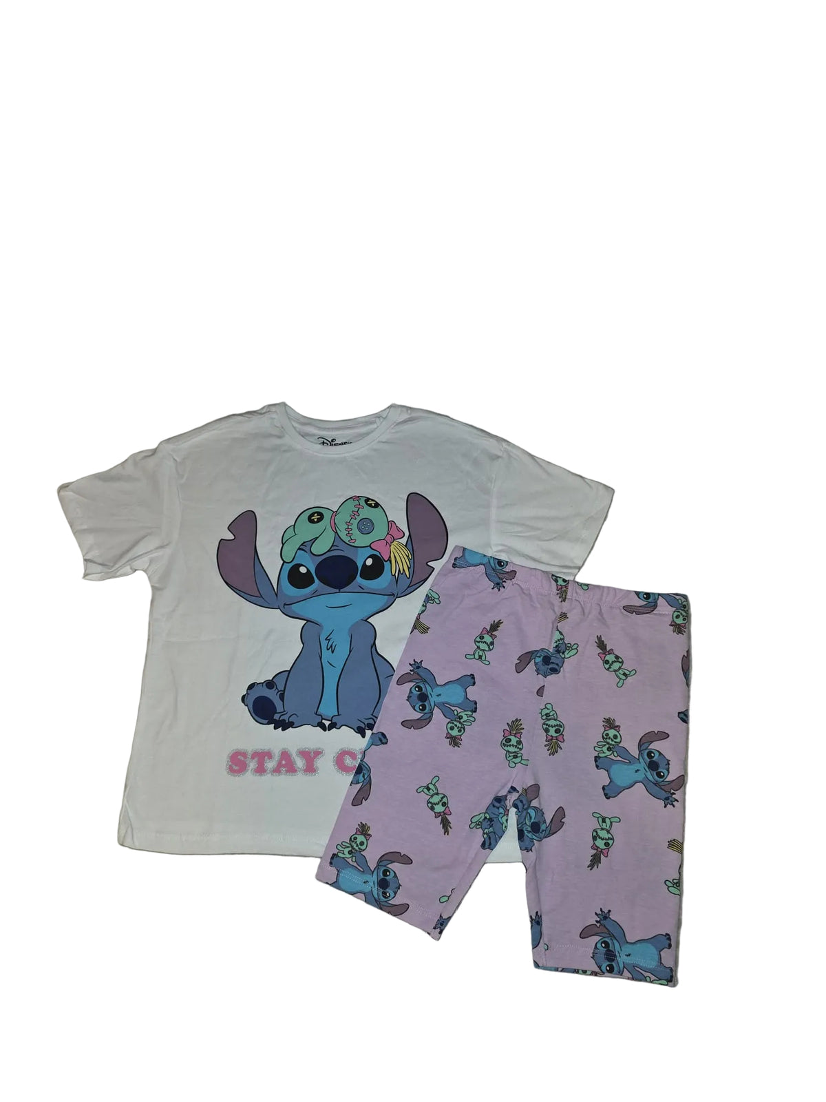 Compleu fete Disney Stitch – tricou alb + pantaloni scurți roz