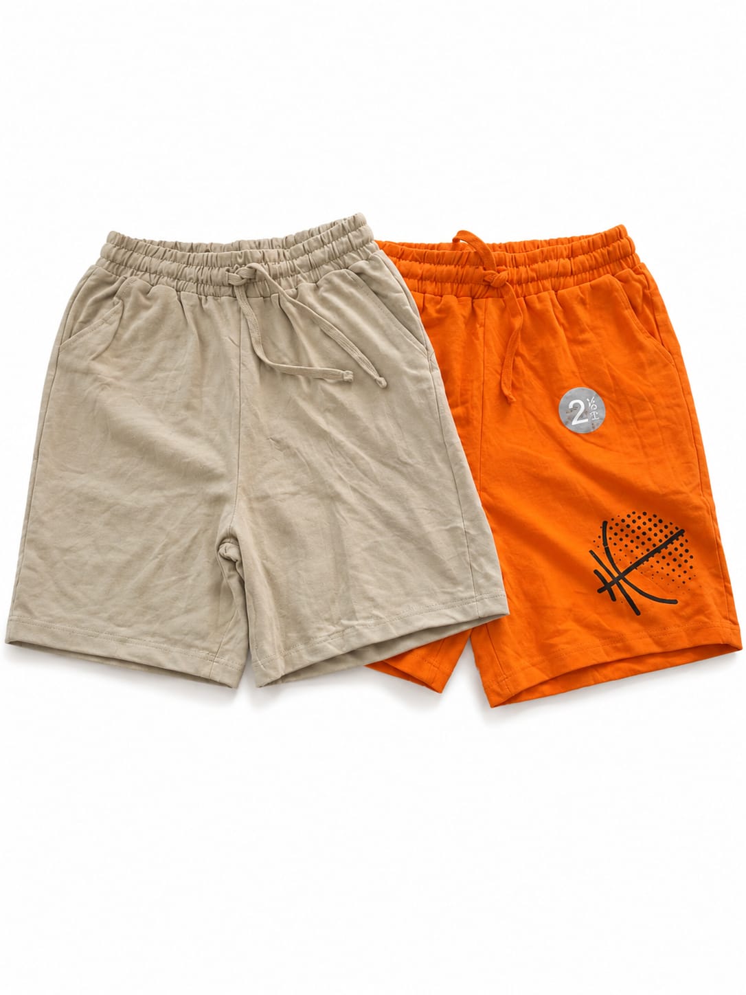 Set 2 Pantaloni Scurți Băieți – Bej & Portocaliu, Model Baschet