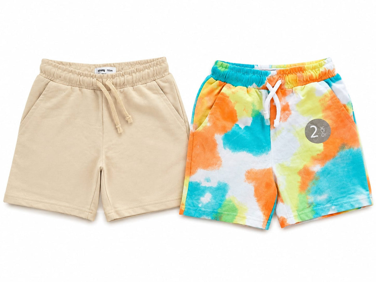 Set 2 Pantaloni Scurți Băieți – Bej & Multicolor,