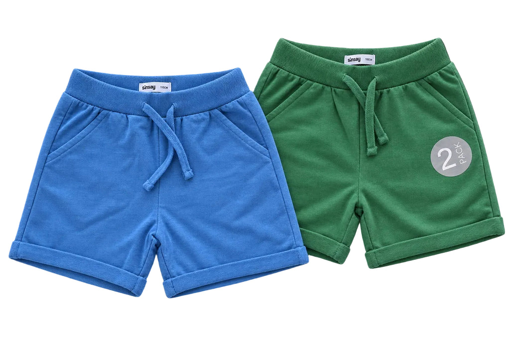 Set 2 Pantaloni Scurți Băieți – Albastru & Verde, 110 cm