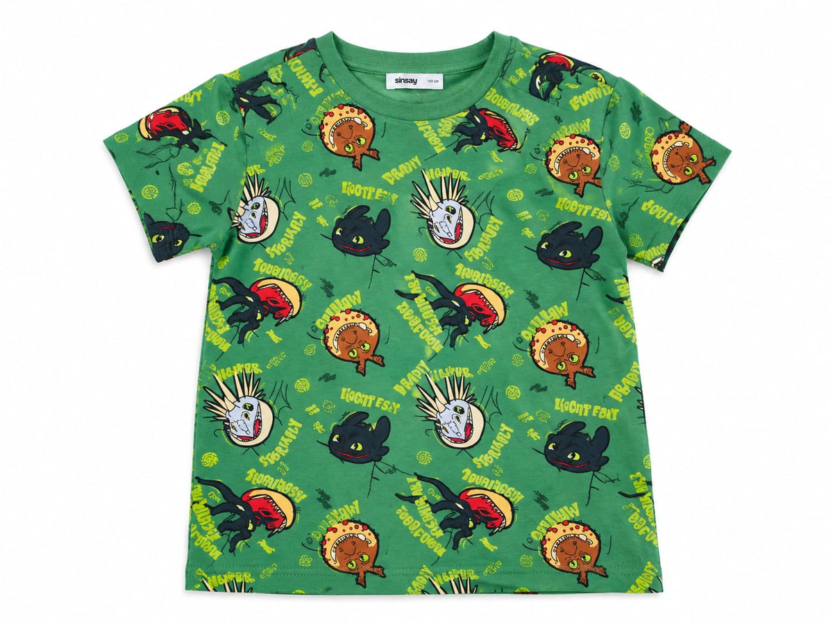 Tricou Băieți Verde cu Imprimeu Dragoni – 110 cm