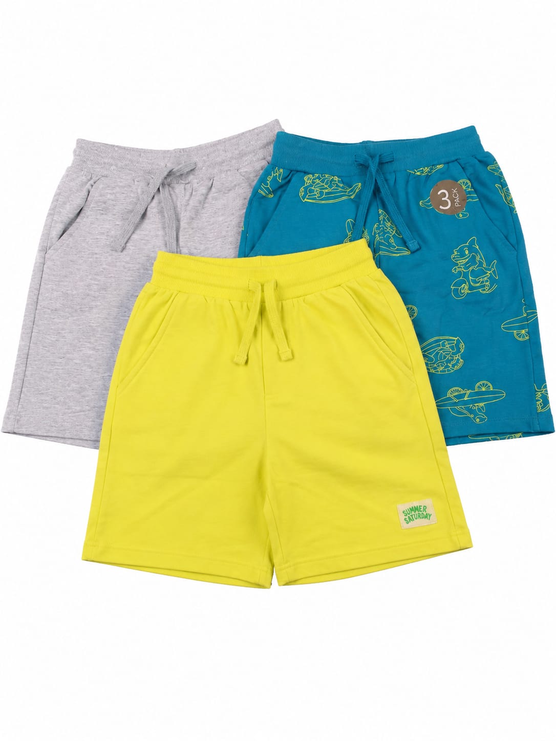 Set 3 pantaloni scurți băieți – Gri, Galben & Albastru