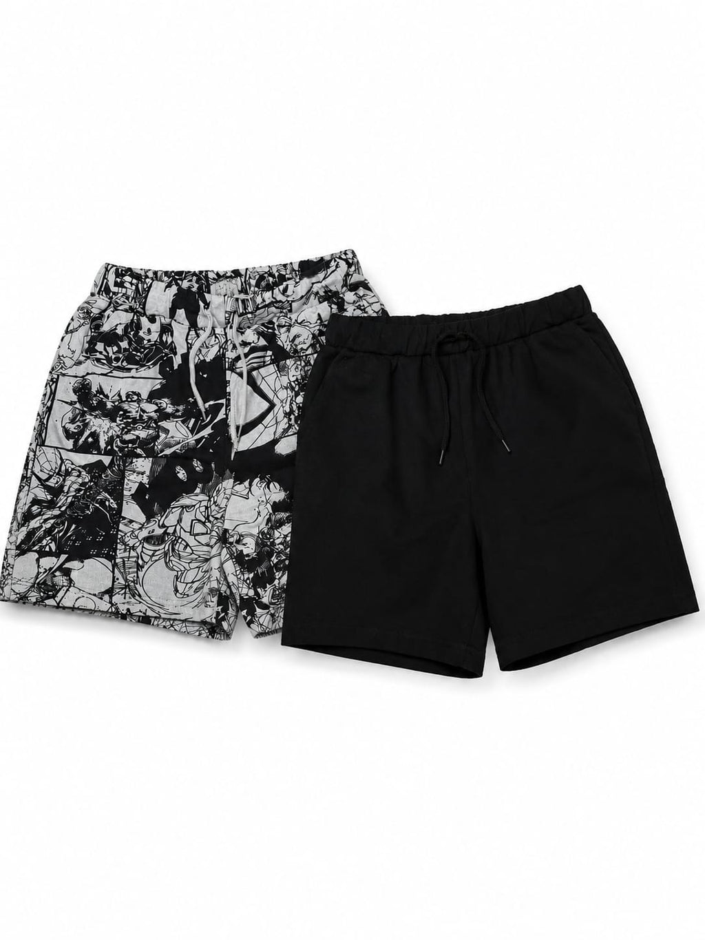 Set 2 pantaloni scurți băieți – Negru & Imprimeu alb-negru