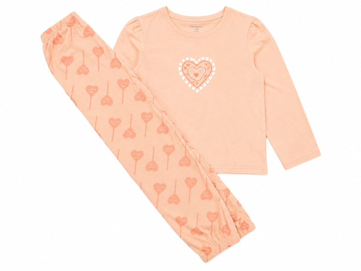 Pijama fete 2 piese cu inimioare – Bluză și pantaloni lungi