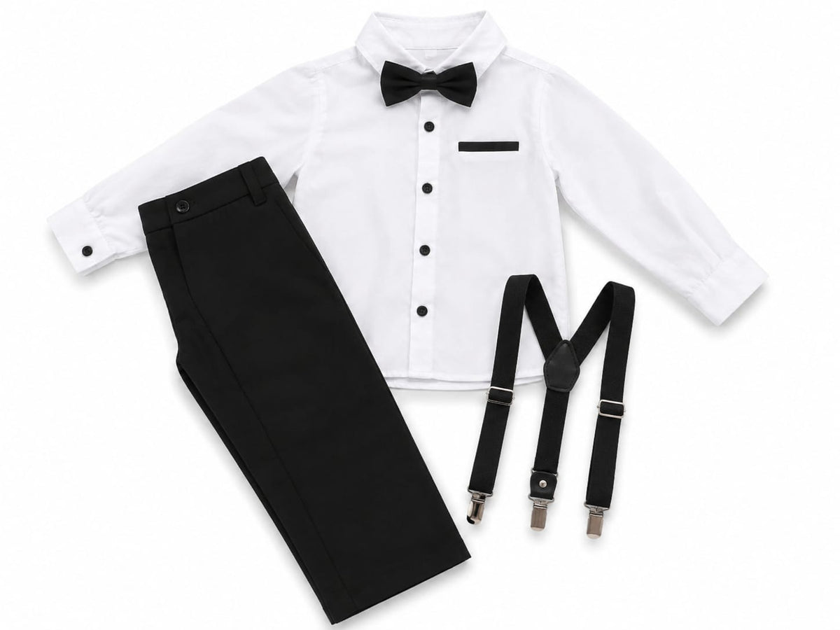Compleu elegant pentru băieți 4 piese -Cămașă ,pantaloni,papion și bretele