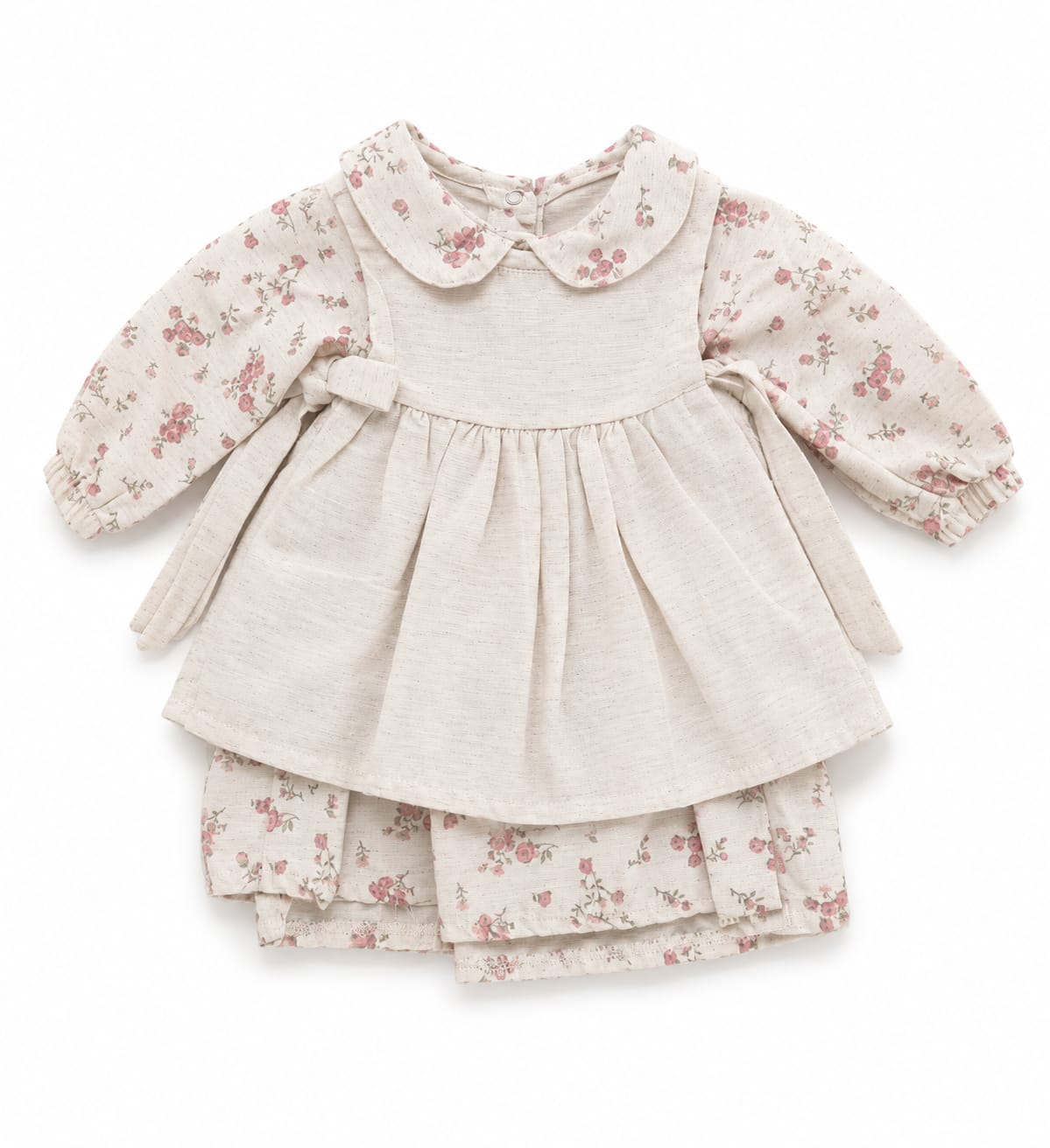 Rochie fetițe crem cu imprimeu floral și  fundițe
