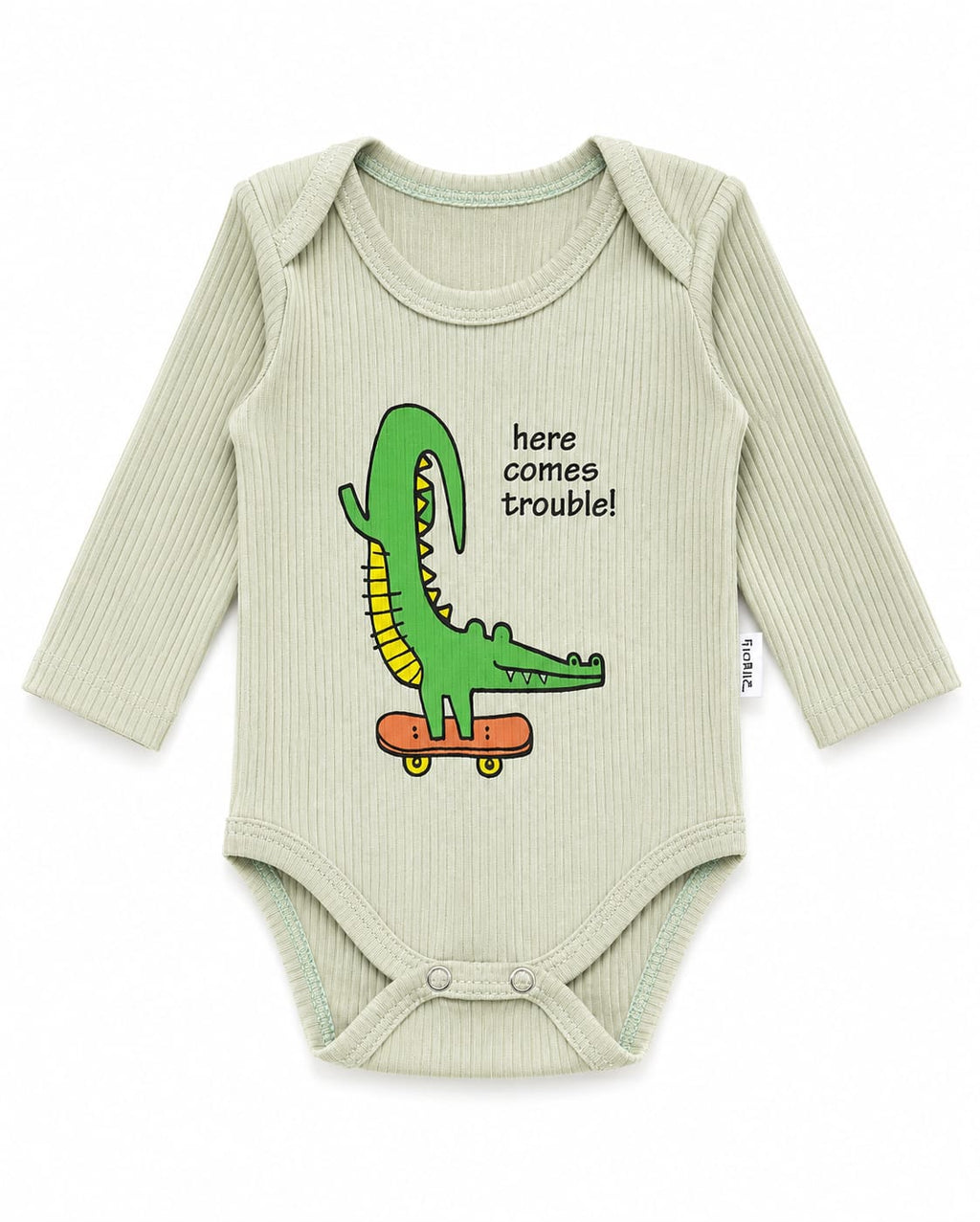 Body bebe verde cu crocodil,mînecă lungă
