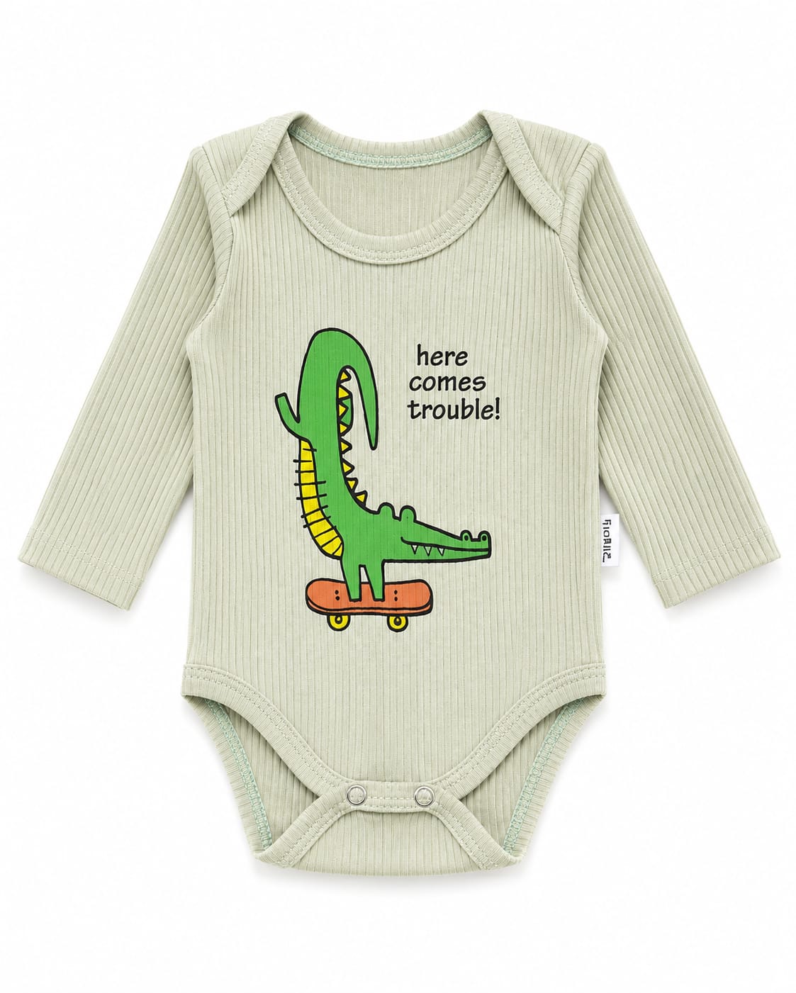 Body bebe verde cu crocodil,mînecă lungă