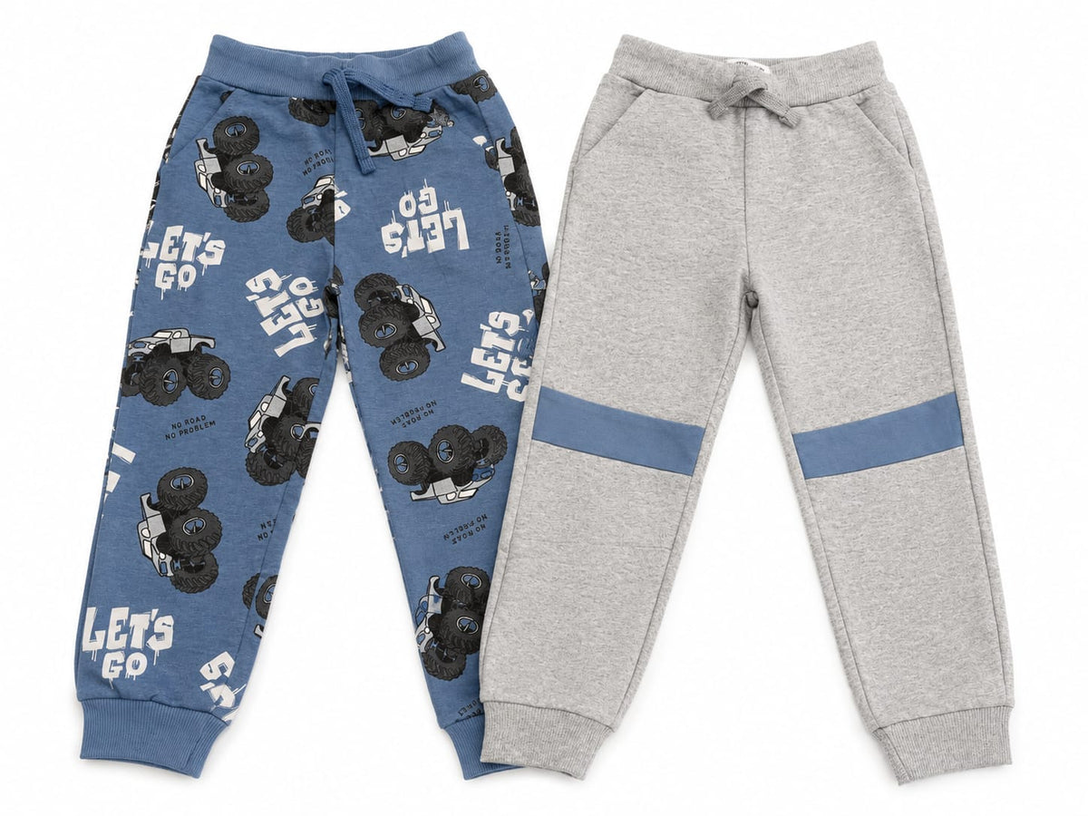 Set 2 pantaloni sport băieți- gri și albastru