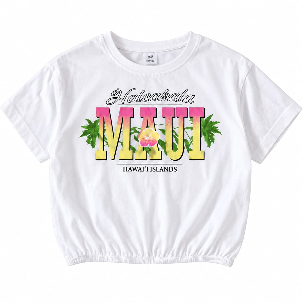 Tricou alb fete cu imprimeu Maiu si tiv elastic