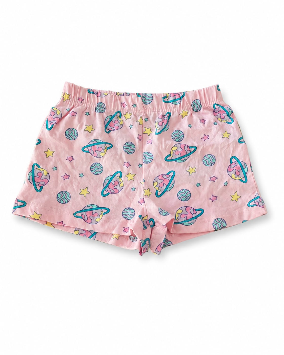 Pantaloni scurți roz fete cu imprimeu planete și stele
