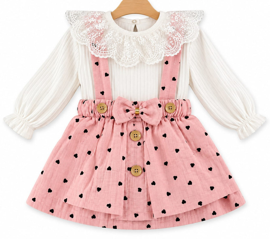 Set elegant pentru fetițe cu bluză și fustiță cu bretele 🎀