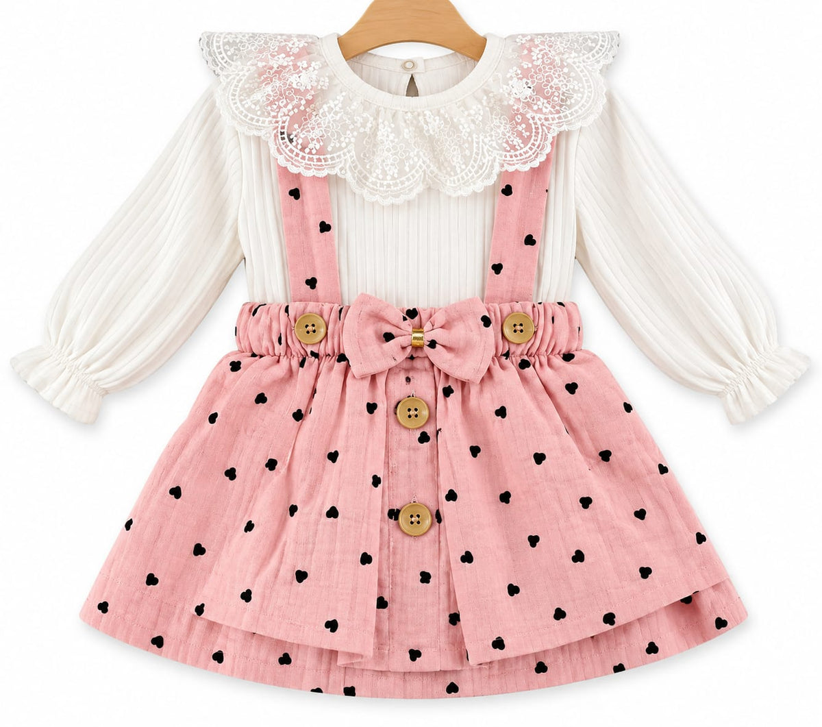 Set elegant pentru fetițe cu bluză și fustiță cu bretele 🎀