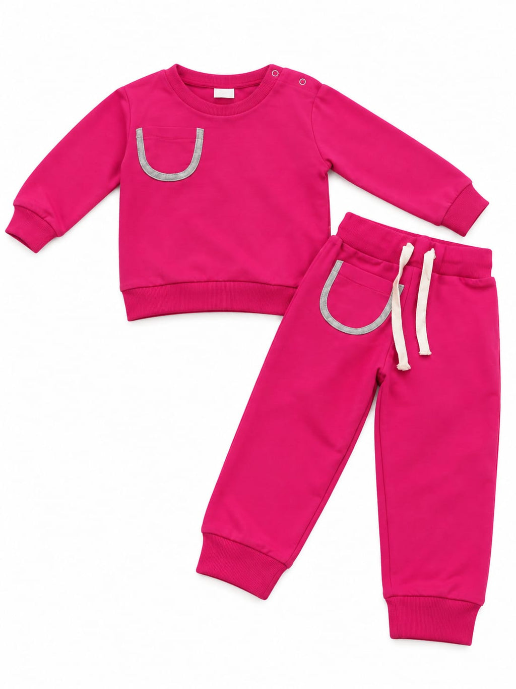 Compleu fetițe roz – bluză și pantaloni cu buzunare decorative