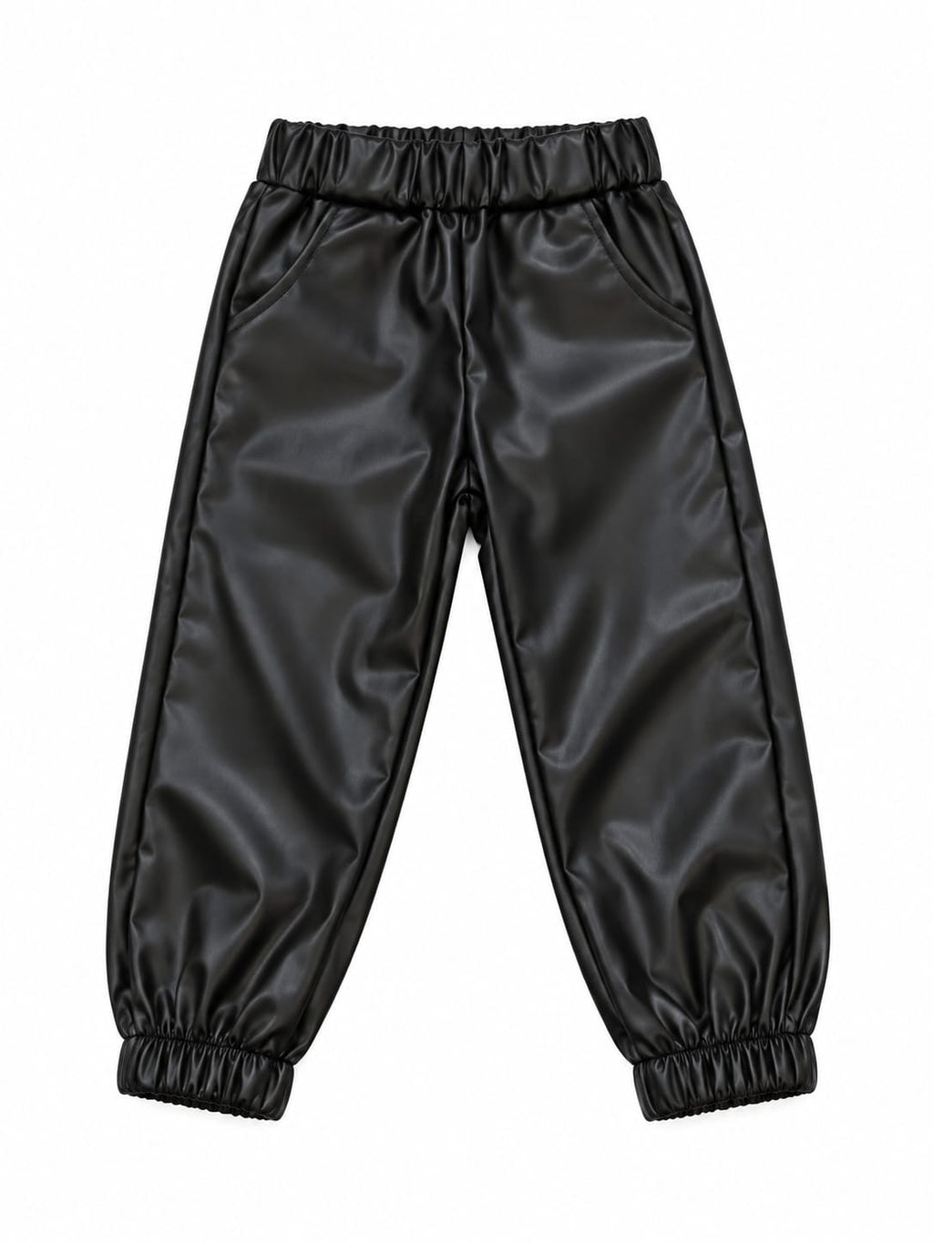 Pantaloni fete negri efect piele – model jogger