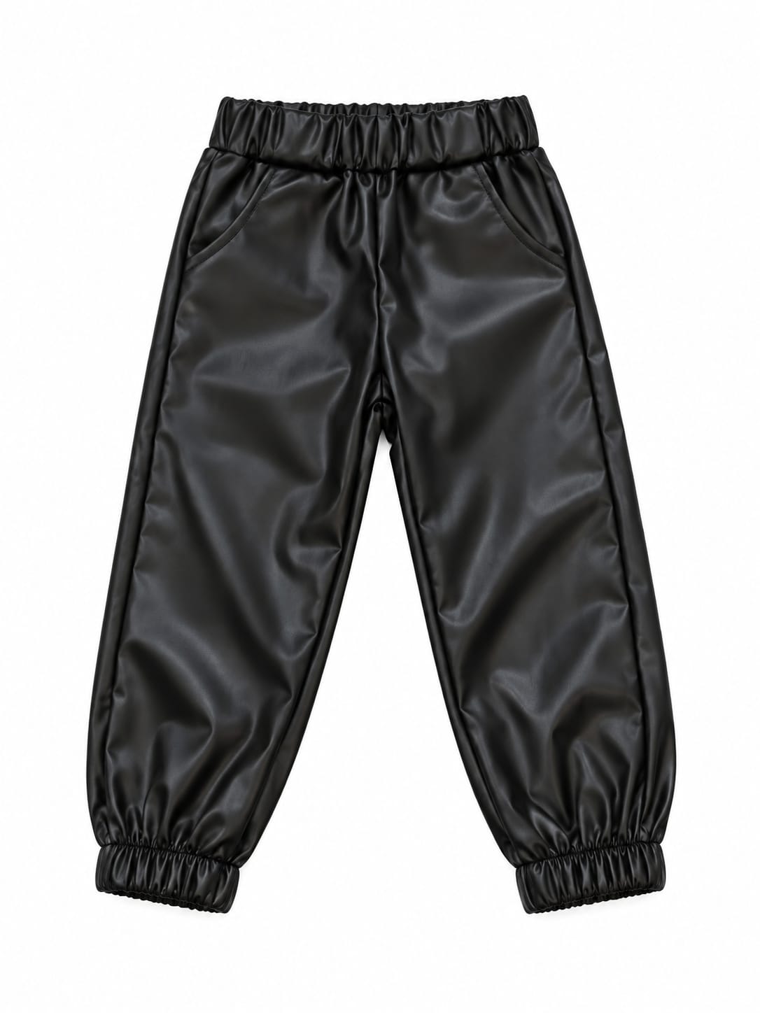 Pantaloni fete negri efect piele – model jogger