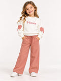 Compleu vătuit pentru fetițe, 2 piese, bluză Princess crem și pantaloni roz pudrat 🎀
