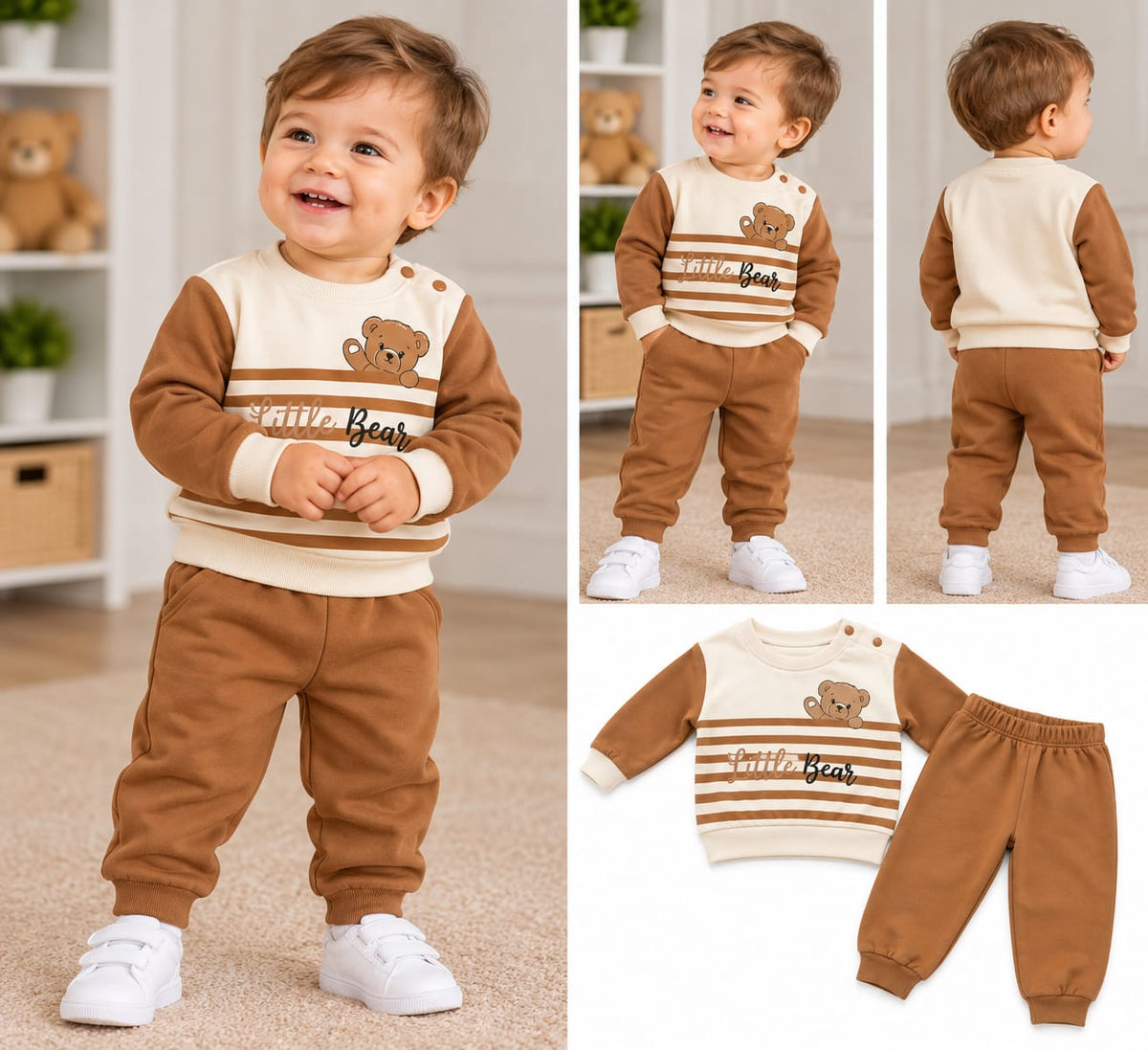 Compleu bebe Little Bear crem-maro,2 piese