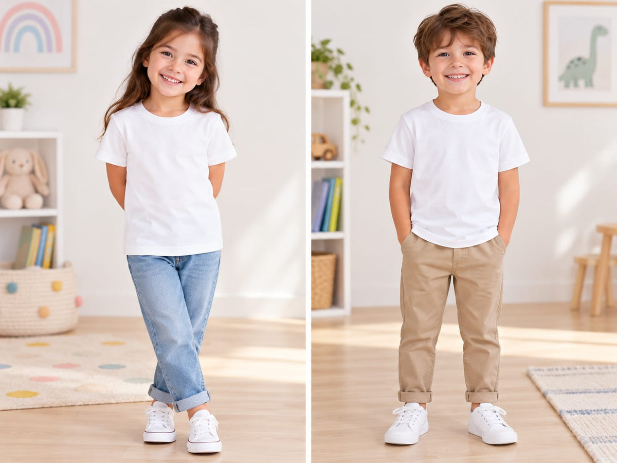 Tricou alb copii pentru scoală- fete și băieți