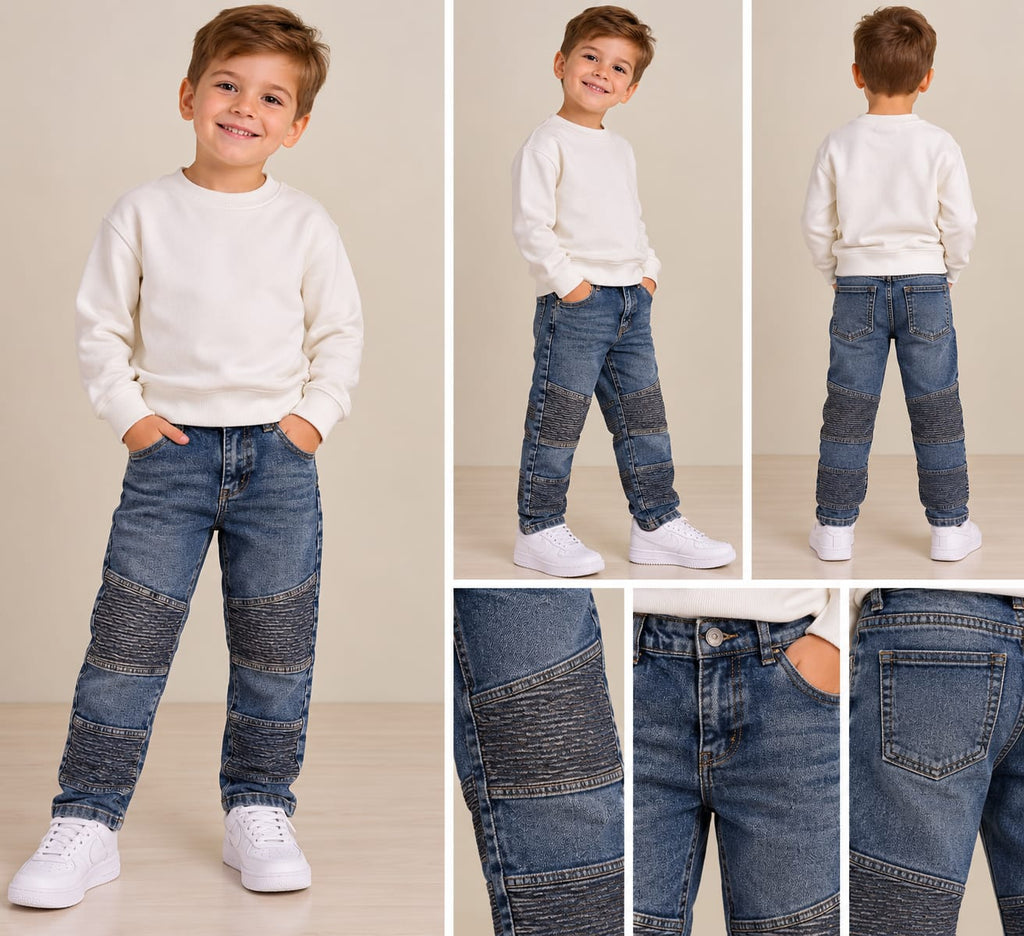 Blugi copii albaștri cu detalii decorative la genunchi 👖💙