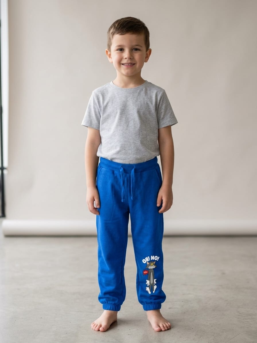 Pantaloni sport copii albaștri cu imprimeu Tom