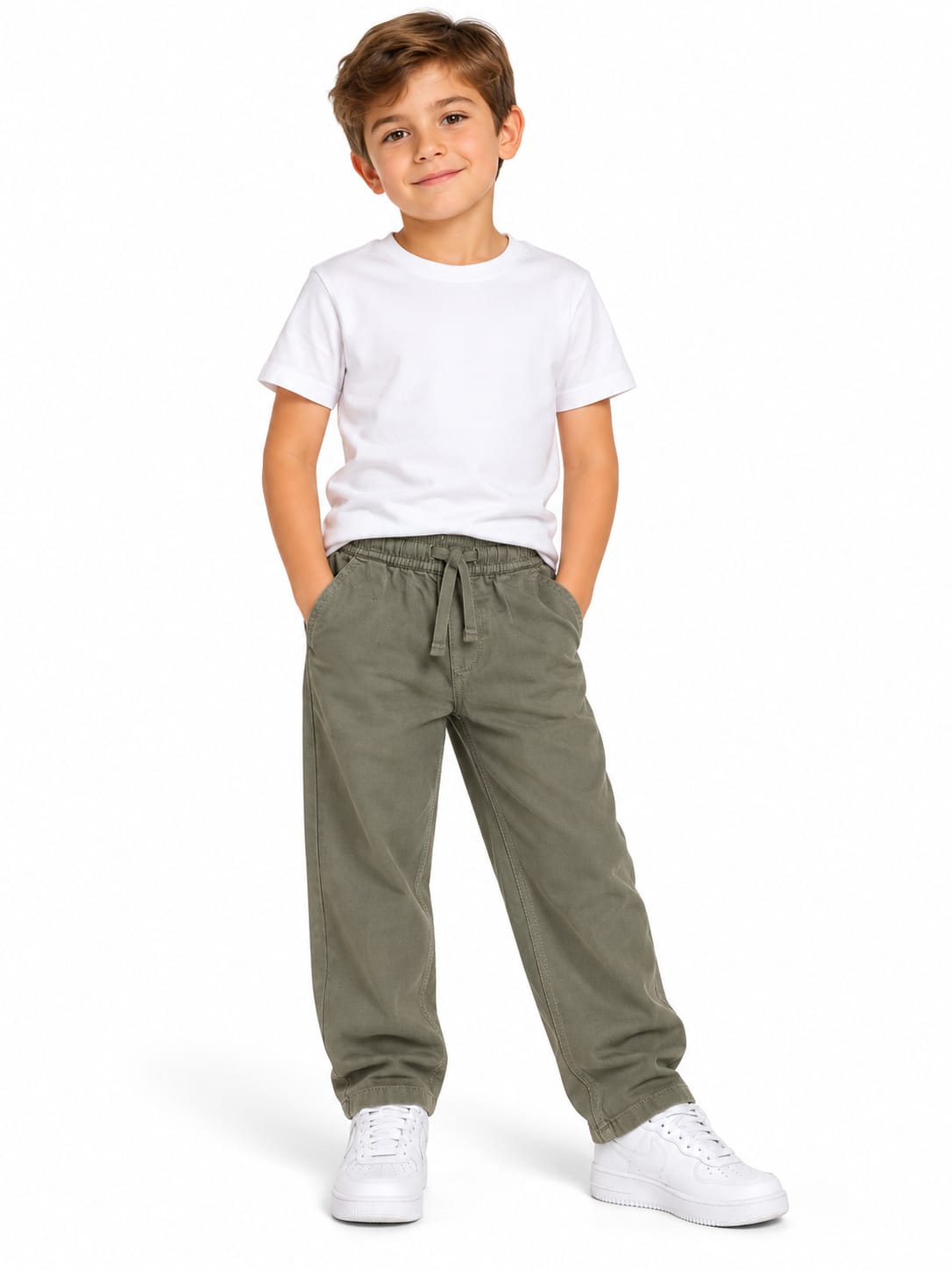 Pantaloni casual cu talie elastică și șnur