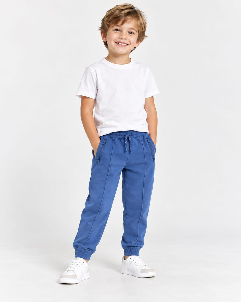 Pantaloni sport albaștri cu buzunare cu fermoar