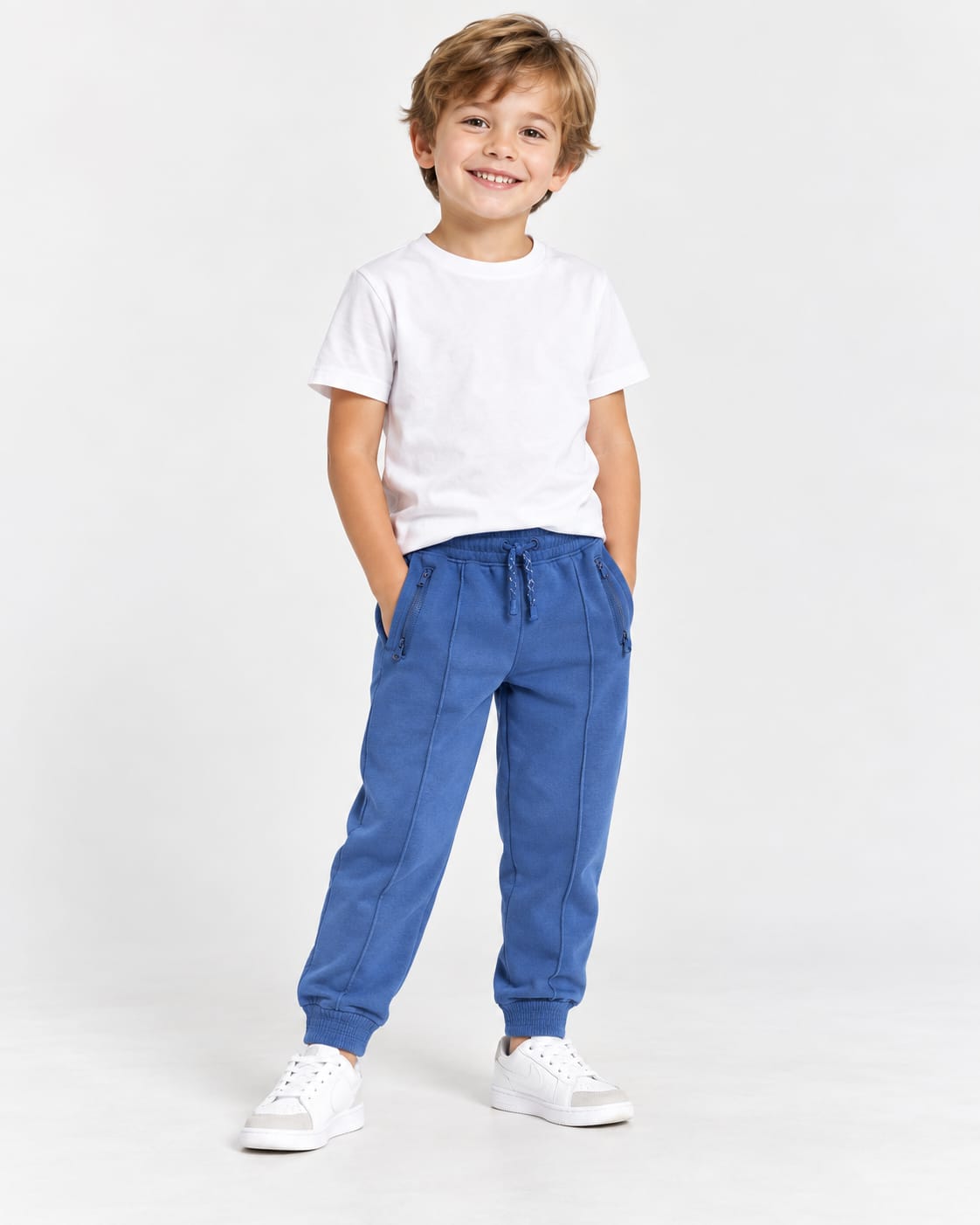 Pantaloni sport albaștri cu buzunare cu fermoar