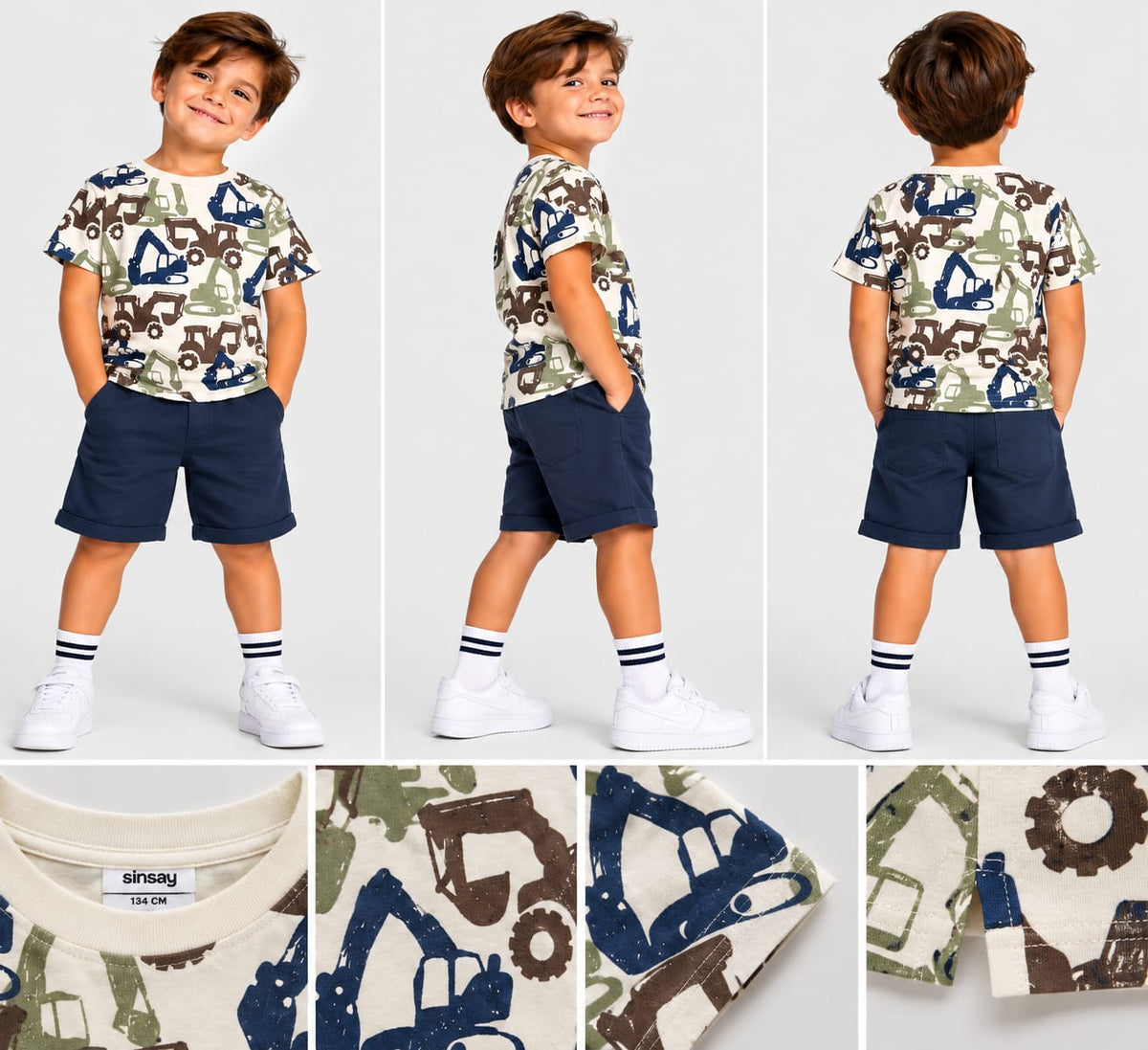 Tricou băieți cu imprimeu utilaje și excavatoare – mânecă scurtă