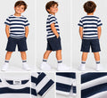 Tricou băieți cu dungi bleumarin și albe – mânecă scurtă