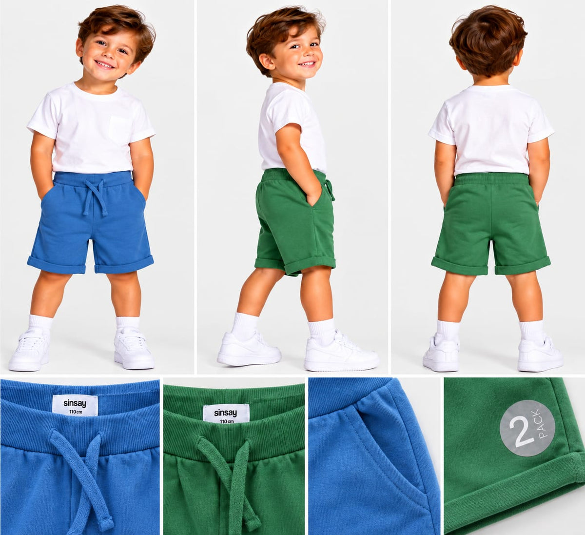 Set 2 Pantaloni Scurți Băieți – Albastru & Verde, 110 cm