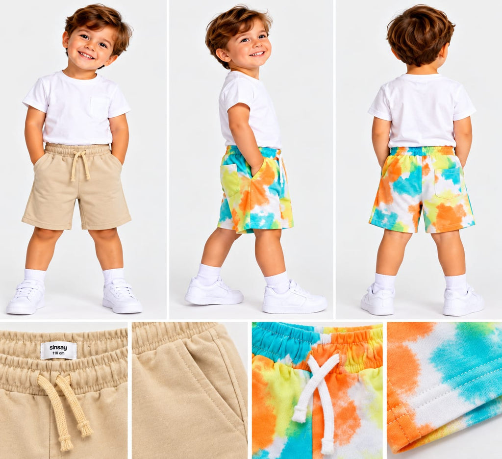 Set 2 Pantaloni Scurți Băieți – Bej & Multicolor,
