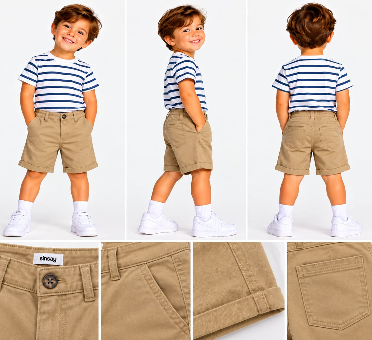 Pantaloni scurți chino băieți – Bej, cu tiv întors