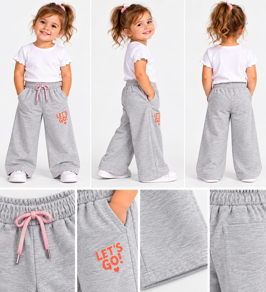 Pantaloni Largi Copii Gri „Let’s Go” – Talie Elastică