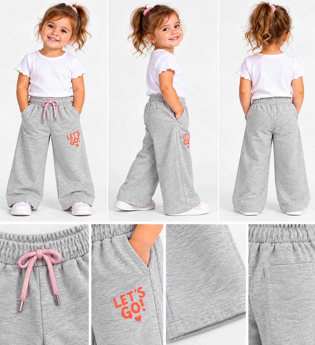 Pantaloni Largi Copii Gri „Let’s Go” – Talie Elastică