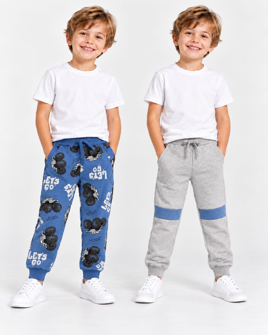 Set 2 pantaloni sport băieți- gri și albastru