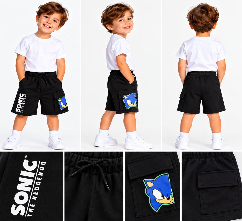 Pantaloni Scurți Cargo Băieți Sonic – Negri
