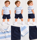 Set băieți 2 piese – Tricou polo în dungi & pantaloni scurți bleumarin