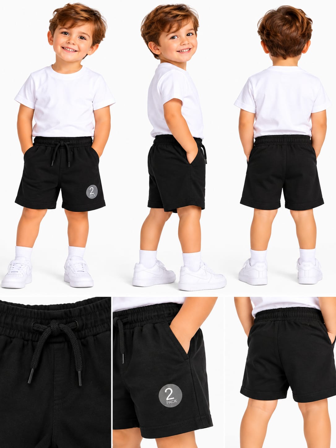 Set 2 pantaloni scurți negri cu șnur
